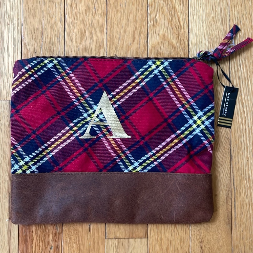 NWT Max studio cosmetic bag letter “A”